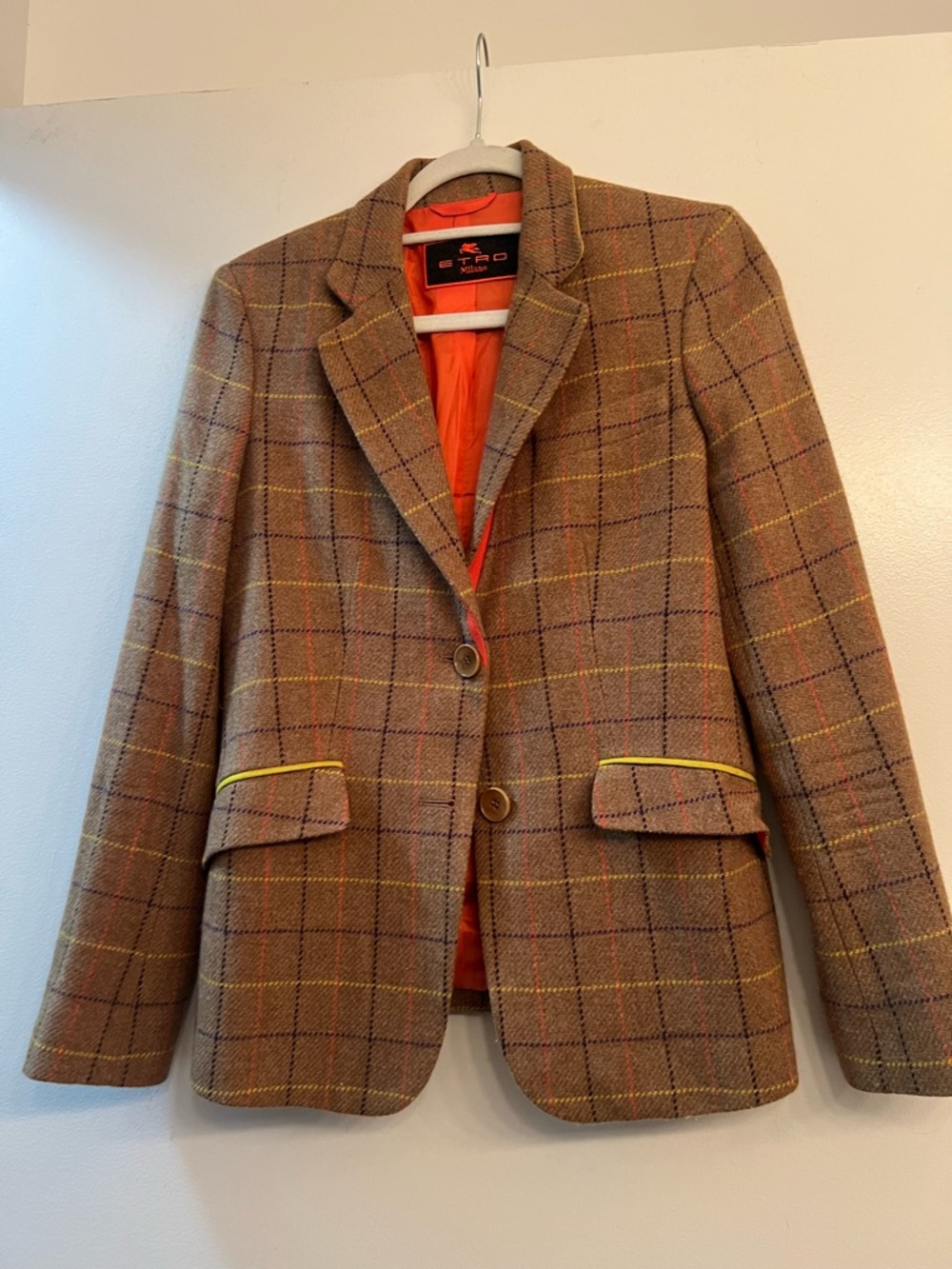 Etro Brown Plaid Blazer with Orange Lining